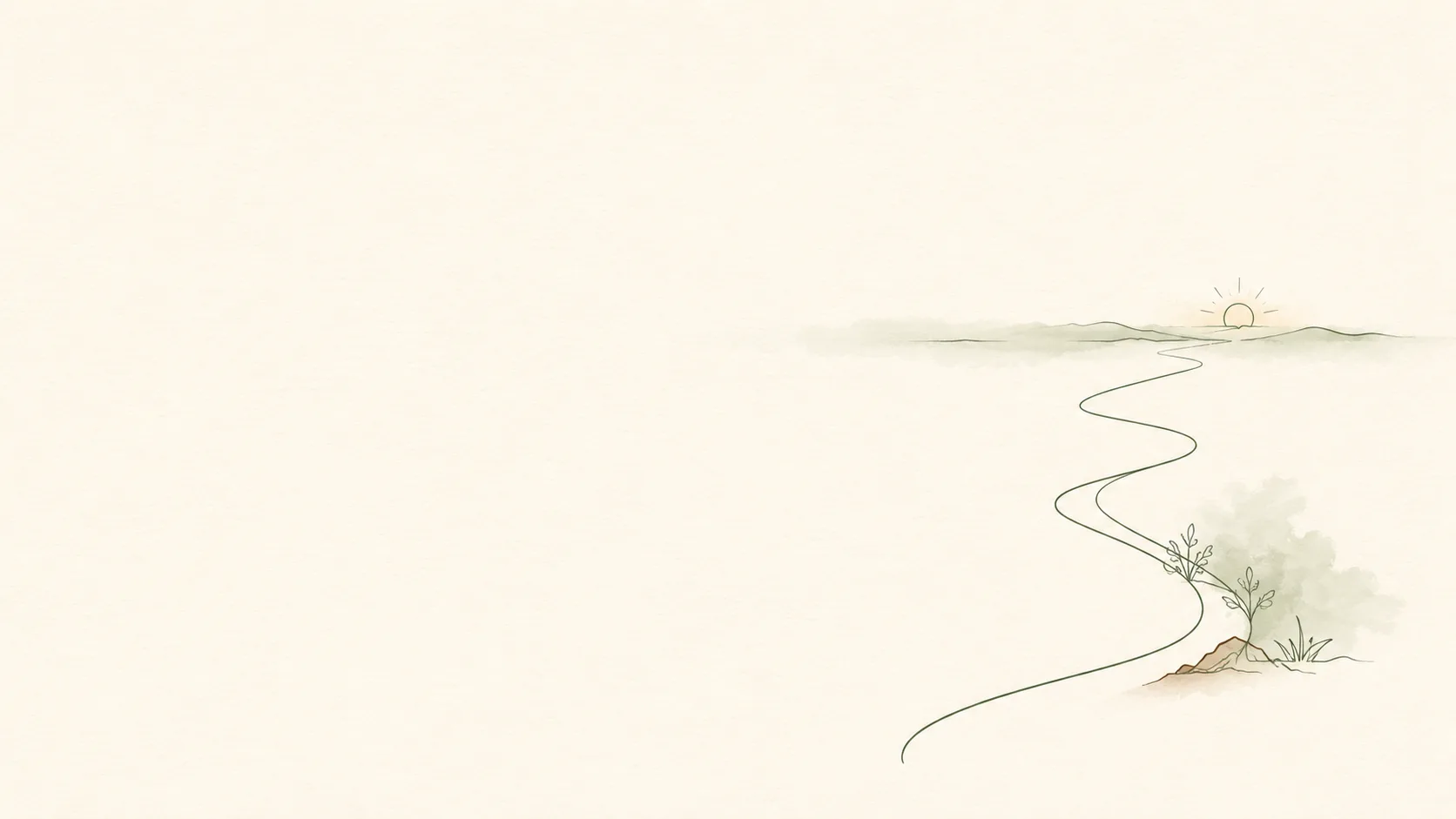 Line-Art-Illustration eines geschwungenen Wegs zu einem Horizont mit Sonne als Sinnbild für Klarheit und Orientierung