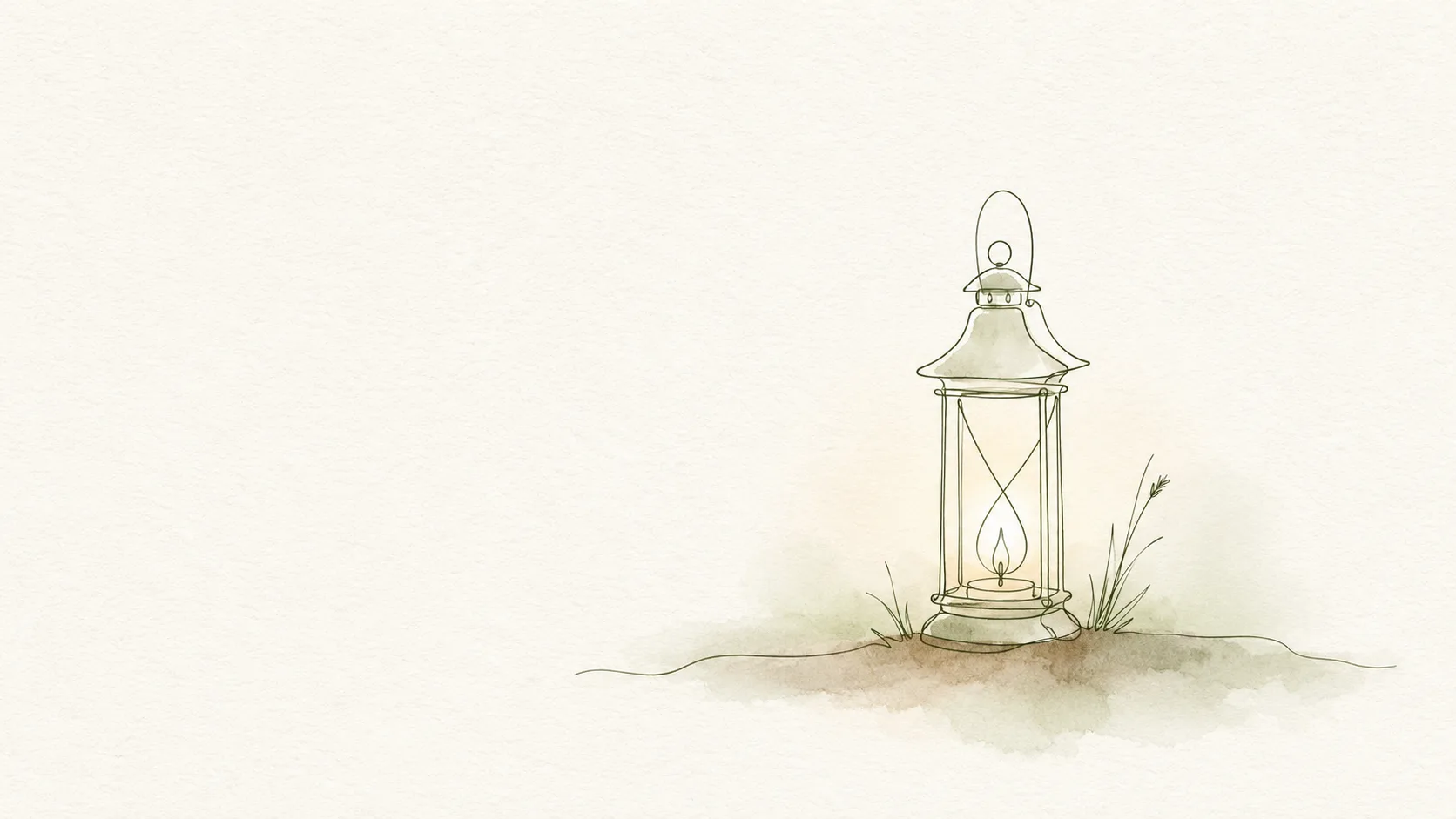 Line-Art-Illustration einer Laterne mit warmem Schein als Sinnbild für Hoffnung und Geborgenheit